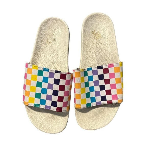 Vans Women's Size 10 Rainbow Checkered Slide Sandals Multicolor Checker Board - Picture 2 of 9